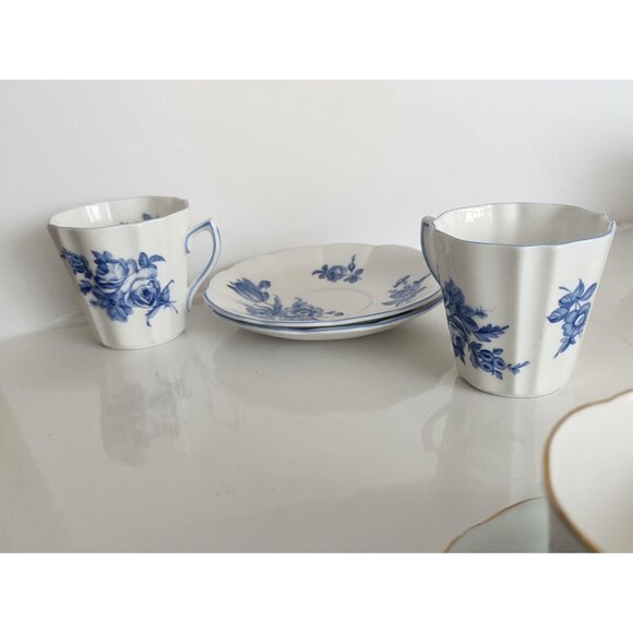 Vintage Rosina England Tea Cup & Saucer Sets (2) Blue Roses - Picture 11 of 14